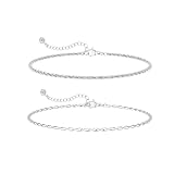 Freekiss Sterling Silver Ankle Bracelets for Women: Waterproof 14K Plated Anklet Layered Beaded Sparkle Glitter Chain Anklets Dainty Adjustable Stacked Anklet Set Silver Jewelry Gifts