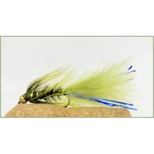 Blue Flash Damsels, 6 Pack Olive Blue Flash, Barbless Hooks, Size 10