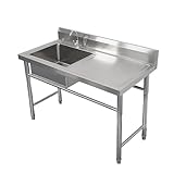 Stainless Steel Sink with Support Includes Work countertop Commercial Kitchen Vegetable Wash Basin Simple Installation Raised Water Proof Back Panel Suitable for Restaurants/Laundry Rooms