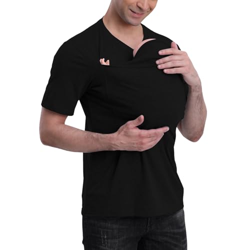 Image of Kangaroo Shirt for Dad and Baby With Pouch - V Neck T-Shirt Baby Carrier