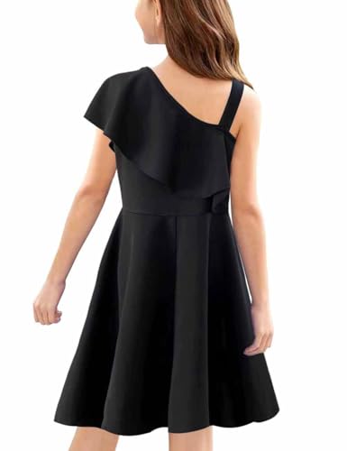 Elegant One Shoulder Ruffle Party Dresses A-Line Special Occasion Dress with Pockets for Kids 8-12 Years2