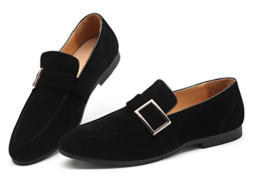 Casual Dress Shoes Men Slip on Driving Flats Suede Smoking Slipper Buckle Moccasins Loafers Black Brown Tan4
