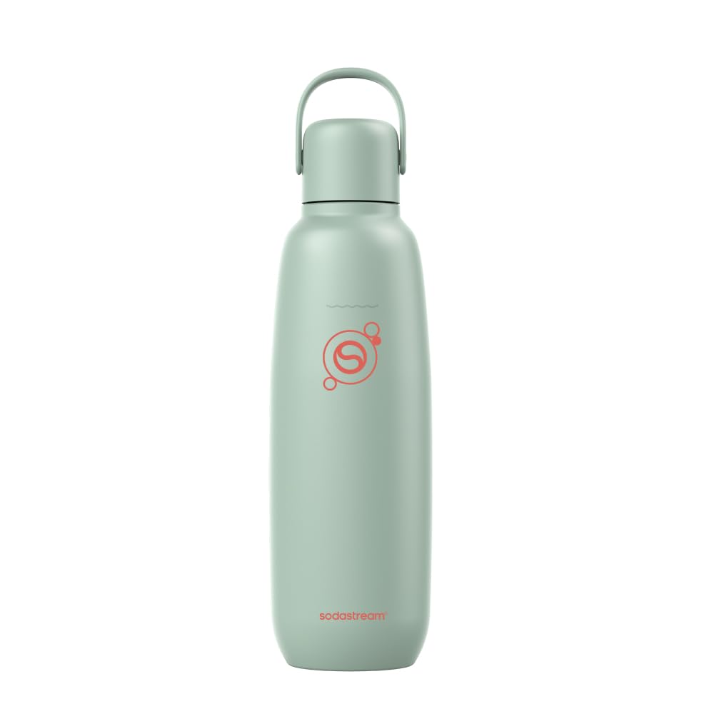 SodaStream Fizz & Go Cool – Edelstahl, 0,9 L doppelwandige, isolierte Sprudelgetränkeflasche, hält Getränke bis zu 12 Stunden heiß oder kalt, kompatibel mit Wassersprudler, Sprudelwasserflasche, Mint