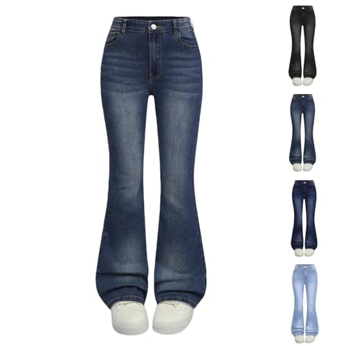 Blau Jeans Mädchen Teenager - Flared Jeans Hohe Taille Elastische Denim Hose Y2K Retro Bootcut Jeanshose Stretch Weiche Glockenhose Bequeme Freizeithose Outdoorhose Pants Für Schule Freizeit 140 146