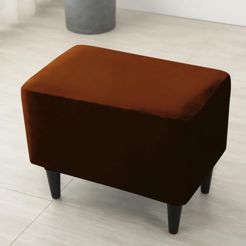 Image of HOKIPO 210 GSM Premium Velvet Stretchable Ottoman Foot Rest Stool Cover, Rustic Brown (NEW-4801-RBR)