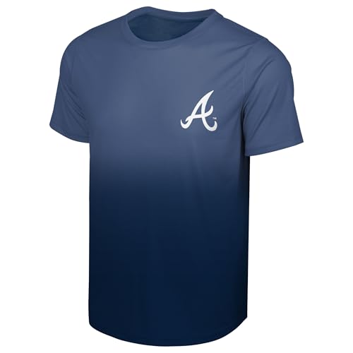 FOCO MLB Men's Official Primary Logo Premier Performance Gradient T-Shirt (US, Alpha, X-Large, Regular, Regular, Atlanta Braves - Navy)