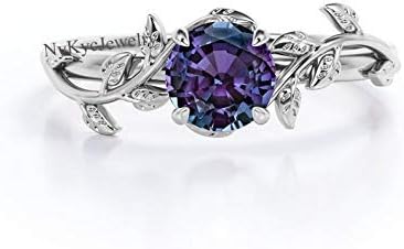 Alexandrite Engagement Ring, Ring For Her Sterling Silver, Rose Gold Boho Ring, Personalized Ring For Women, Leaf Engagement Ring Rose Gold