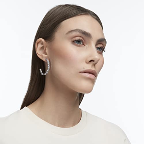 Swarovski Tennis Deluxe Women's Hoop Pierced Earrings with White Crystal in a Rhodium Plated Setting4