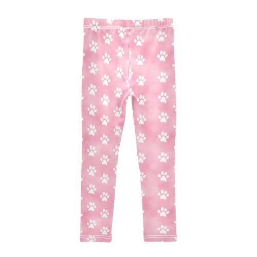 senya Girls Printed Leggings Yoga Pants Dog Claw with Pink Watercolor Background Pattern for Kids in 4t to 10 Years, 4T2