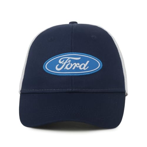 Ford Trucker Hat for Men Official Logo Baseball Cap Mesh Back Snapback Adjustable Navy/White