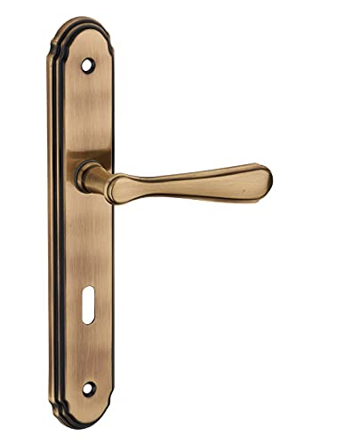 THIRARD - Ensemble de Poignées pour Porte de Chambre Arthemis - Acier Embouti - Usage Pratique - Trou de Clé - Carré 7 mm - Entr'Axes 195 mm - Finition Laiton Patiné...