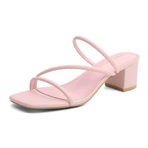 Image of Shoe'N Tale Strappy Heels For Women Low Chunky Block Heel Heeled Sandals Square Open Toe Slip On Slides Mules