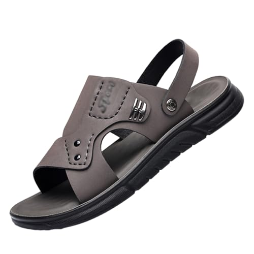 Sandalias De Playa De Verano Para Hombre Con Suela Blanda Punta Abierta Antideslizantes Transpirables Y Con Soporte Para El Arco, Sandalias Casuales Cuero Senderismo Fáciles Quitar(Gray,41 EU)