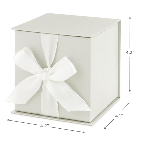 Hallmark Small Gift Box with Bow and Shredded Paper Fill (Grey White 4 inch Gift Box) for Weddings, Bridal Showers, Graduations, Birthdays, Bridesmaids Gifts, All Occasion