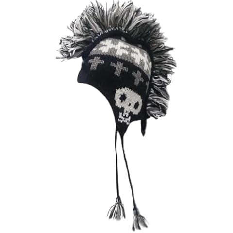 Himalayan Fashion Mohawk Hat with Lining Winter Hat with Earflap Bone Skull Mohawk Style One Size Adult Unisex Hat Beanie (Black) Cover