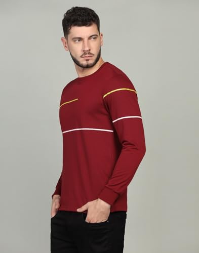 Image of INKKR Striped Men's Round Neck Maroon Full Sleeve T-Shirt