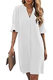Wkior Summer Dresses for Women Cute V Neck Loose Swing Short Sleeves Shift Dress White S