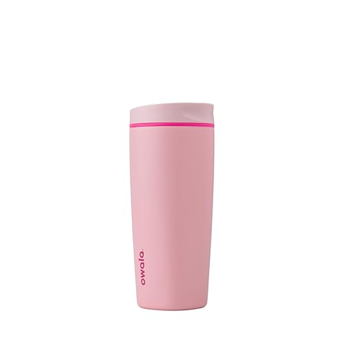 Owala SmoothSip Slider Insulated Stainless Steel Coffee Tumbler, Reusable Iced Coffee Cup, Hot Coffee Travel Mug, BPA Free 20 oz, Pink (Pucker Up) - Pucker Up - 20 Ounces - No Handle