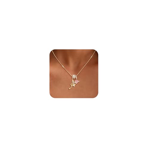 CHESKY Heart Initial Necklaces for Women 14K Gold Plated A Letter Pendant Necklaces Dainty Monogram Name Necklace Personalized Heart Charm Necklaces Trendy Gold Jewelry Gifts for Her