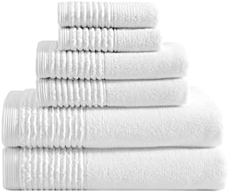 Vera Wang - Bath Towels, 100% Super Soft & Highly Absorbent Cotton Towel Set, Medium Weight Plush Feel, Low Linting & Fade Resistant Bathroom Towels (Sculpted Pleat White, 6 Piece)