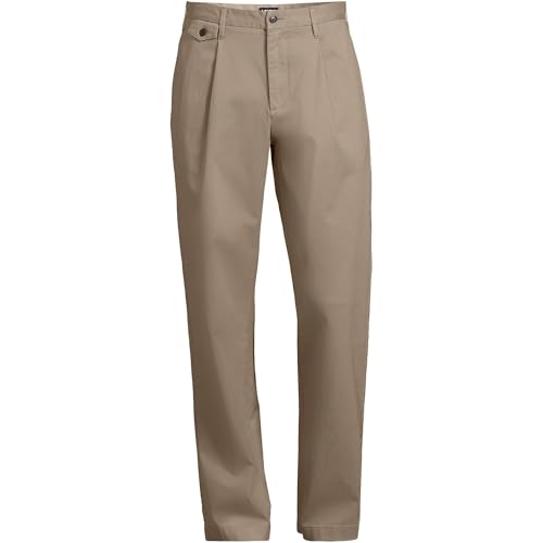 Lands' End Men's Knockabout Comfort Waist Relaxed Fit Pleated Front Chino Pant 42 30 Khaki3