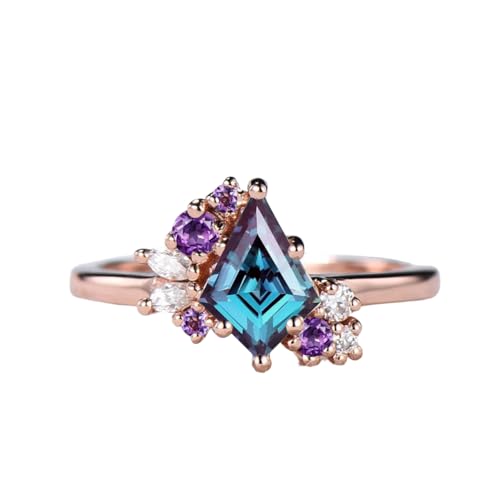 Alexandrite Ring for Women 925 Sterling Silver Kite Cut Alexandrite Rings Alexandrite Engagement Ring Alexandrite and Moissanite Ring Free Engraving