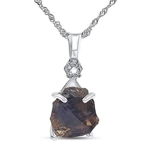 Raw smoky quartz Crystal Pendant Chain and Clear Quartz Necklace, Birthstone Gift for her, Mothers day, Christmas, Anniversary, Birthday Gift, Uniquelan Jewelry (Smoky Quartz, white-gold)