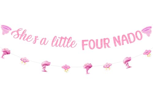 Bannière She's a Little Four Nado rose pour réussir la fête de votre fille