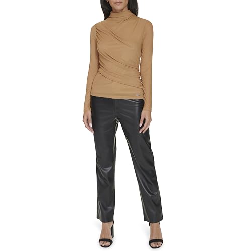 Image of Calvin Klein Women's Mockneck Draped Front Long Sleeve Top