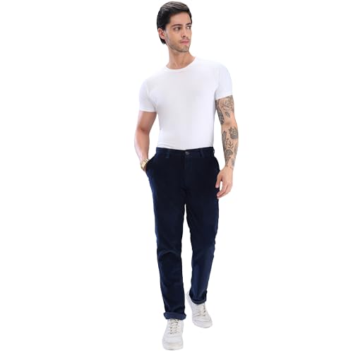 Image of Spykar Men's Mid Rise Regular Fit Cotton Trousers