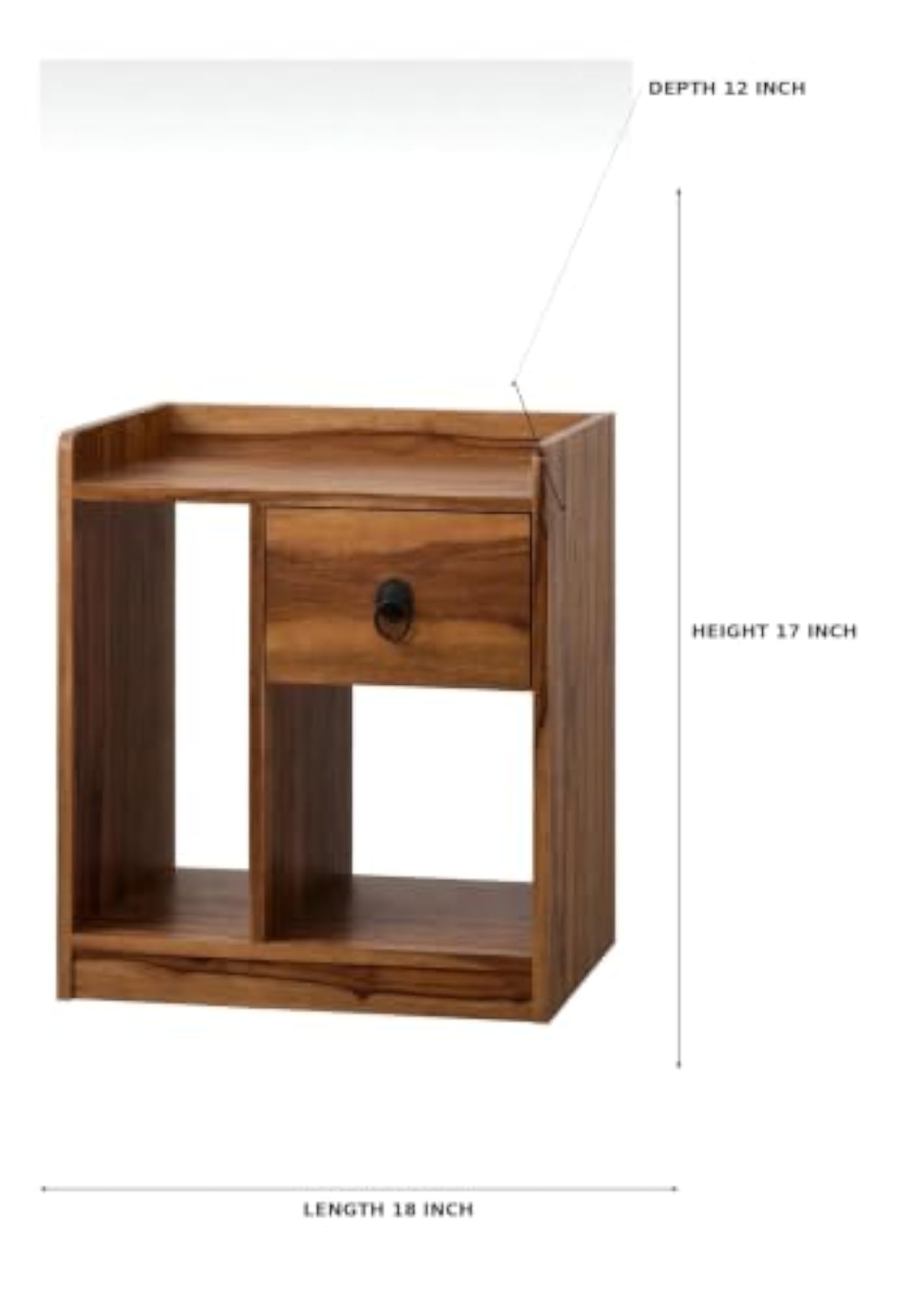 Solid Bedside Table with Drawer, 45x30x43 cm