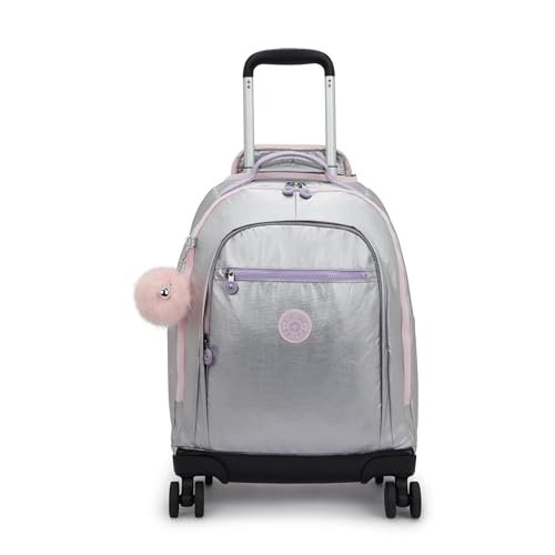 Mochila com rodinhas Kipling New Zea Metallic de 38.1 cm para laptop, Brilho prateado metálico, Medium, Casual