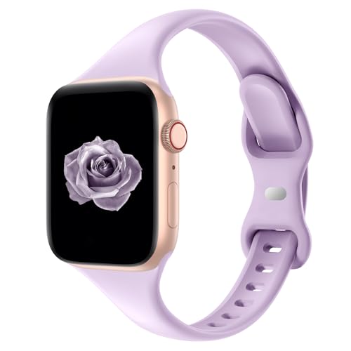 Image of Thin Slim Band Compatible with Apple Watch 38mm 40mm 41mm 42mm 44mm 45mm 46mm 49mm, Replacement Silicone Sport Strap for iWatch Series 11 /10 /9 /8 /7 /6 /5 /4 /3 /2 /1 Ultra SE Women Men, Lavender