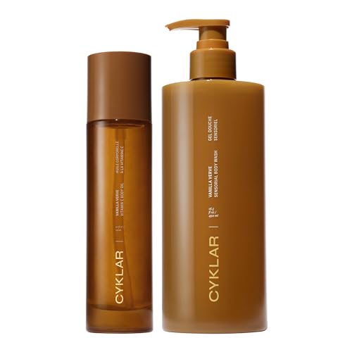 CYKLAR Vitamin C Body Oil for Women and Men. Moisturizing Vanilla Verve & Body Wash Bundle