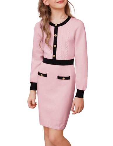 GRACE KARIN Girls Fall Long Sleeve Dresses Girl Bodycon Sweater Dress Winter Holiday Dress for Kids Size 6-14