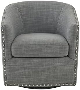 Madison Park Barrel Swivel Accent Chair Upholstered 360 Degree Armchair, Metal Base Stand, Solid Wood, Plywood, Nailhead Trim, for Nursery,Family, Living Room, 28 x 32.25 x 30.5, Tyler Grey