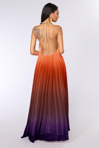Paintcolors Women's Halter Sleeveless Long Maxi Dress Backless Casual Loose Ombre Summer Beach Chiffon Flowy Sundress2