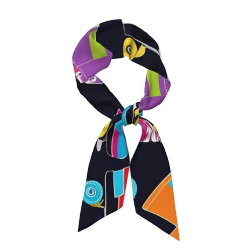 Retro Roller Skates Prints Women's Fashion Scarf - Head Hair Accessories Versatile Scarf for Women Valentine's Day and Mother's Day, Black, One Size