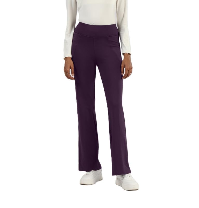 Image of Blissclub AM:PM Cotton Flare Pants for Women Above 5'5 ft Tall | Wide Waistband, 4 Pockets | Bell Bottom Pants and high Waist Trousers for Office wear