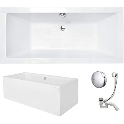 VBChome Badewanne 180x80 cm Acryl SET – Rechteckwanne Weiß, mit Schürze, Siphon, Wannenfüße, Ablaufgarnitur Chrom, Modernes Design, Freistehend oder Einbau, Pflegeleicht, Robuste Acrylwanne