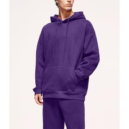 Men's Hooded Sweatshirt Casual Loose Long Sleeve Pullover Solid Basic Hoodie with Pockets3