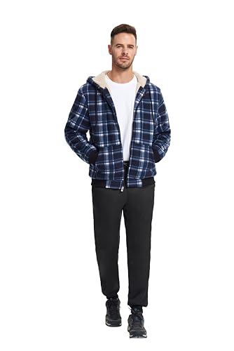 Image of ZITY Heavy Thick Hoodies for Men Plaid Flannel Warm Sherpa Fleece Lined Winter Full Zip Up Coat