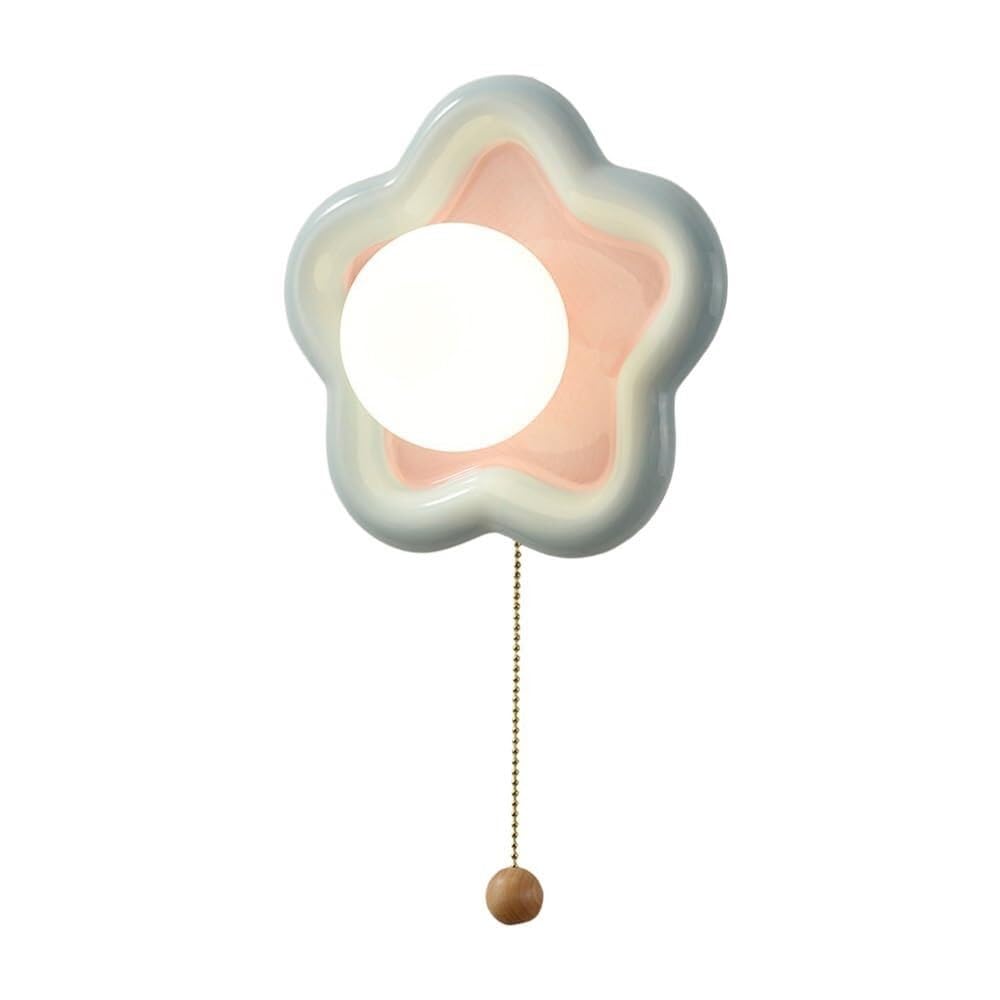 ITOSUI Flower Wall Sconce with Pull Chain Switch 3-Color Changeable Ceramic Wall Lamp 8-Inch Petal Shape Light Fixture for Bedroom Bedside Hallway G9 Base 5.6-Inch Wall Distance(Blue)
