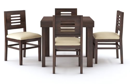 Image of MAMTA DECORATION Solid Sheesham Wood 4 Seater Dining Table Set | Four Seater Dinner Table with 4 Cushions Chairs | Dinning Table Set 4 Seater for Living Room, Hotels & Restaurant (Walnut Finish)