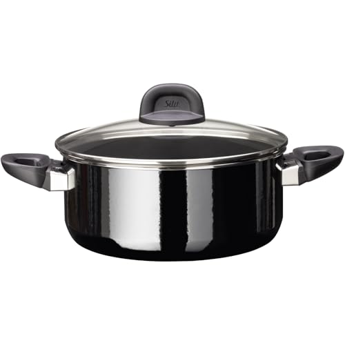 Silit Modesto Line Kochtopf groß 24cm, Nudeltopf mit Glasdeckel, Bratentopf Induktion 4,4l, Silargan Funktionskeramik, schwarz