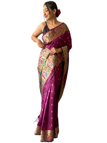 Image of SGF11 Women's Paithani Soft Lichi Silk Kanjivaram Sarees With Blouse Piece