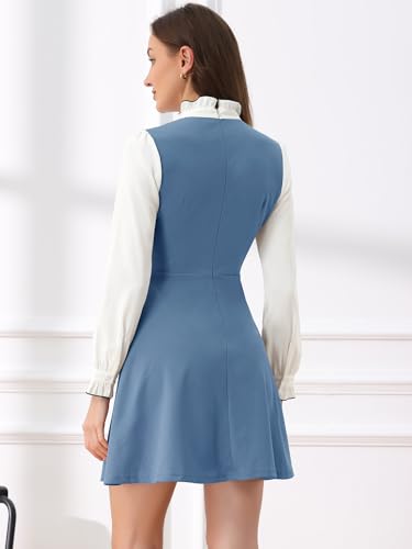 Image of Allegra K Tie Neck Dresses for Women's 1960s Vintage Long Sleeve Contrast Color Dress