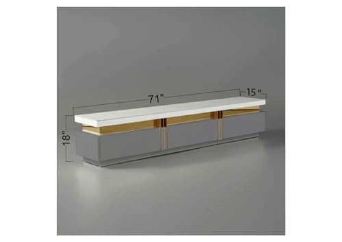 Image of Luxury Joyce Modern TV Unit /Console - 70 inch Naino Compsit Marble Top, 3 Drawer Storage - White & Gold Finish - Scratch Resistant, Waterproof Plywood - Living Room Media Cabinet (Gray)