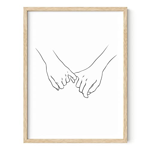 HAUS AND HUES Pinky Promise Wall Art Line Drawings Modern Wall Art Contemporary Decor Pictures for Bedroom Wall Decor Aesthetic Holding Pinkies Line Wall Art UNFRAMED 12” x 16”