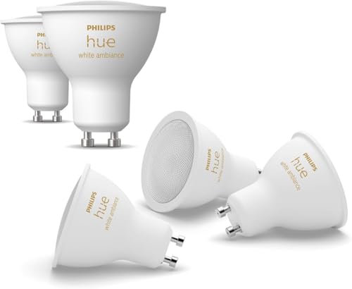 Philips Hue   Bombilla LED Inteligente, GU10, Luz Blanca de Cálida a Fría, 4.2W 400 lúmens, Compatible con Alexa y Google Home   Pack de 5 Bombillas LED inteligentes